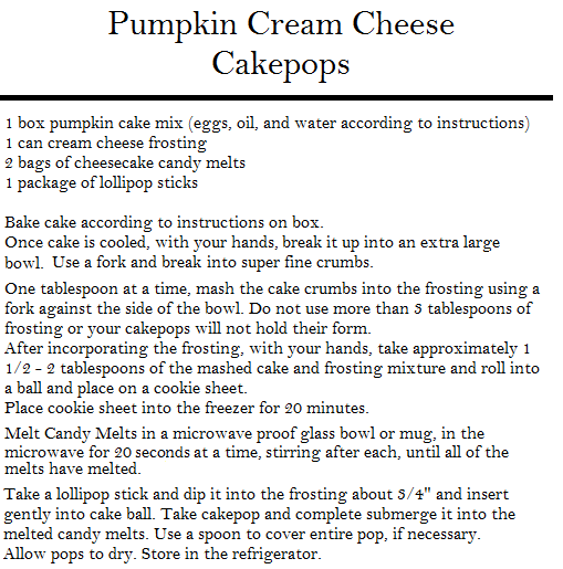pumpkin cakepops recipe card
